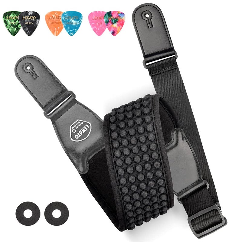 LEKATO Guitar Straps for Electric Guitar Bass, 3.5" Wide Padded Guitar Strap Neoprene Pad with 3D Sponge Filling Bass Guitar Straps Adjustable Length from 45" to 55" with Strap Locks, Picks - Image 1